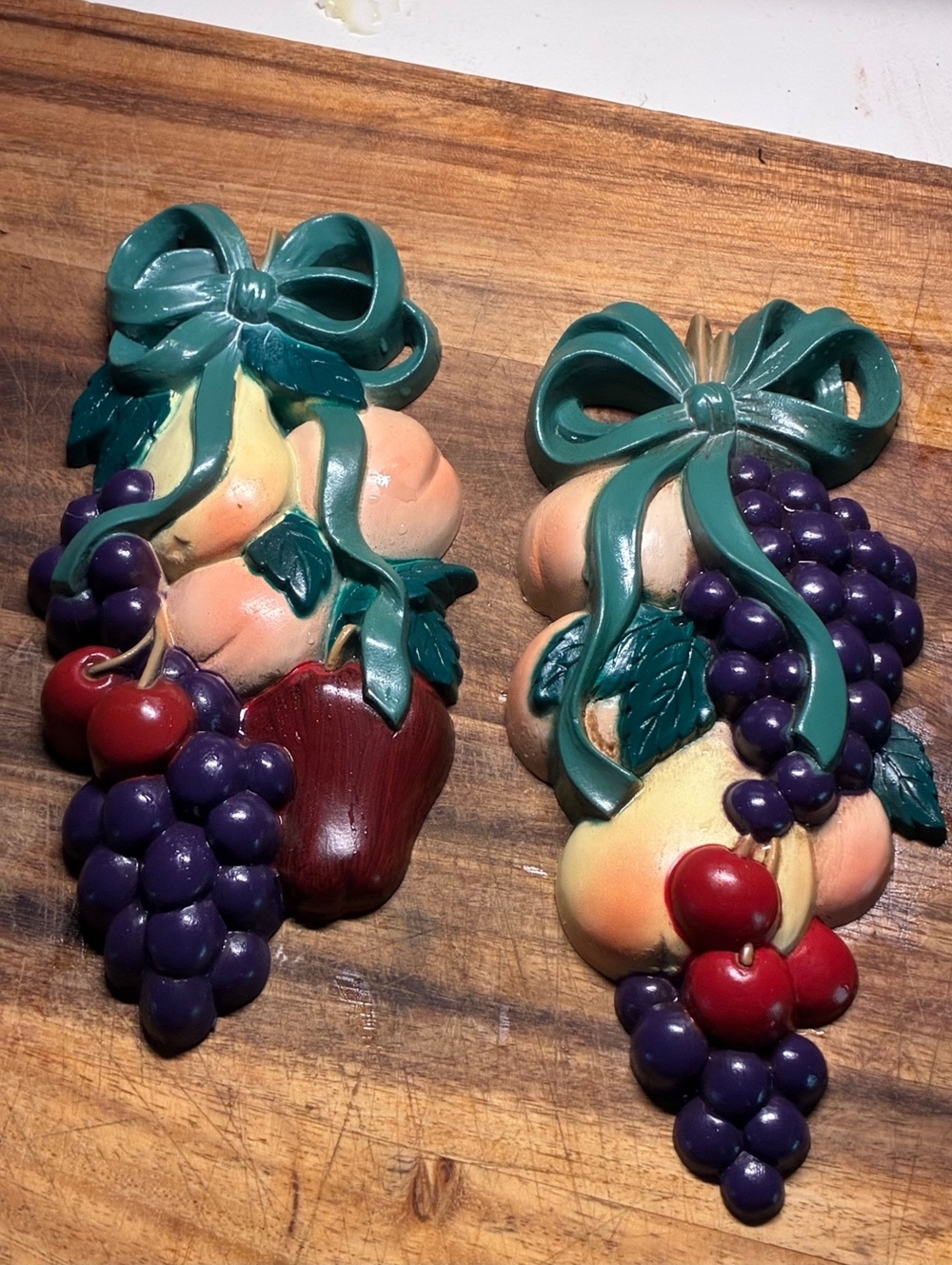Vintage Burwood Wall Hanging Fruit Plaques Set of 2